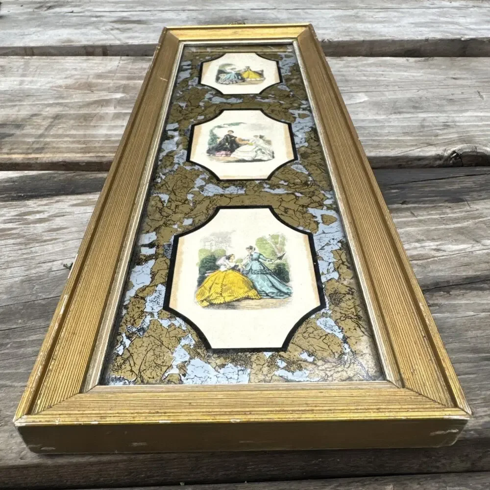 Vintage E.A. Riba Co. Gold Frame Victorian Art Hollywood Regency Rectangle NYC